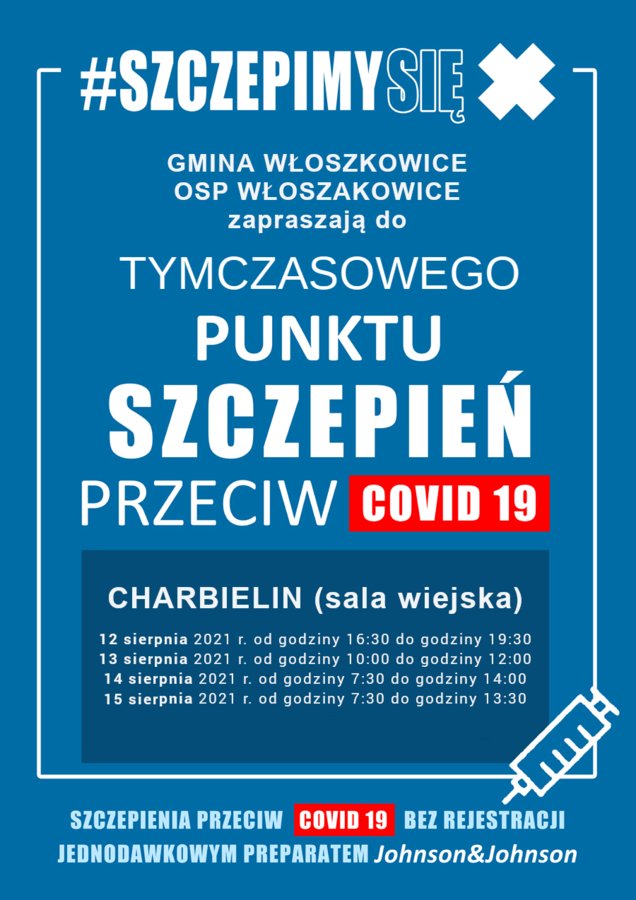 plakat ogłaszający tymczasowy punkt szczepień w Charbielinie 