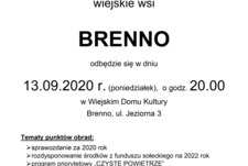 Serdecznie zapraszamy mieszkańców na zebranie wiejskie w Brennie