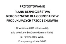 Szkolenie dotyczące praktycznego wykonywania Planu Bezpieczeństwa Biologicznego dla gospodarstw produkujących trzodę chlewną