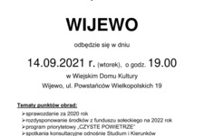 Serdecznie zapraszamy mieszkańców na zebranie wiejskie w Wijewie