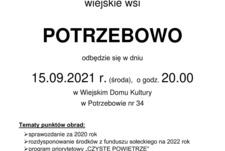 Serdecznie zapraszamy mieszkańców na zebranie wiejskie w Potrzebowie