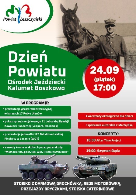 Plakat mówiący o Dniu Powiatu Leszczyńskiego 