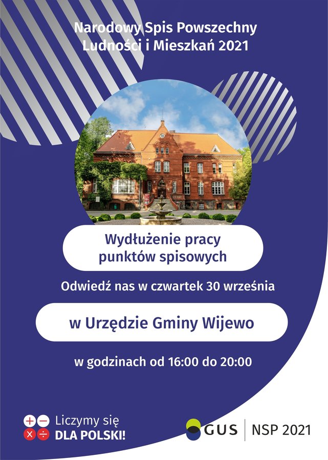 plakat informujący o wydłużeniu pracy punktów spisowych 