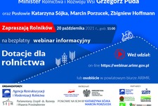 20 października 2021 r. odbędzie się webinarium informacyjne dla rolników „Dotacje dla rolnictwa”