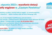 Od 1 stycznia 2022 r. wycofanie dotacji na kotły węglowe w ,,Czystym powietrzu''