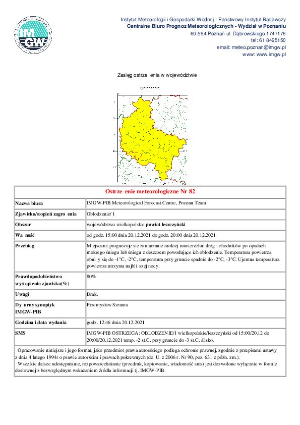 Grafika zawiera informacje na temat oblodzenia-ostrzeżenie meteorologiczne 