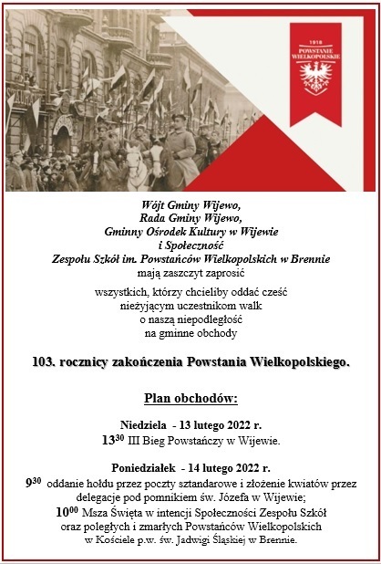 Plakat dotyczący Obchodów 103. rocznicy zakończenia Powstania Wielkopolskiego