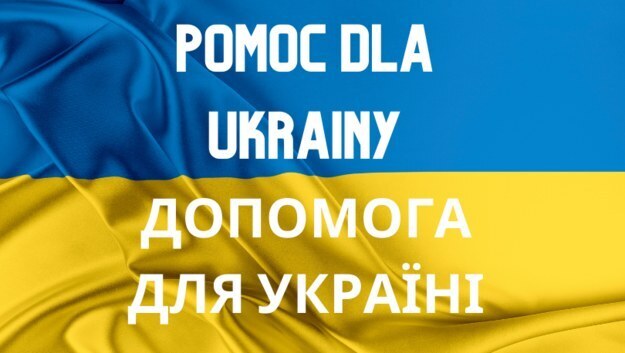 flaga Ukrainy z napisem w dwóch językach 