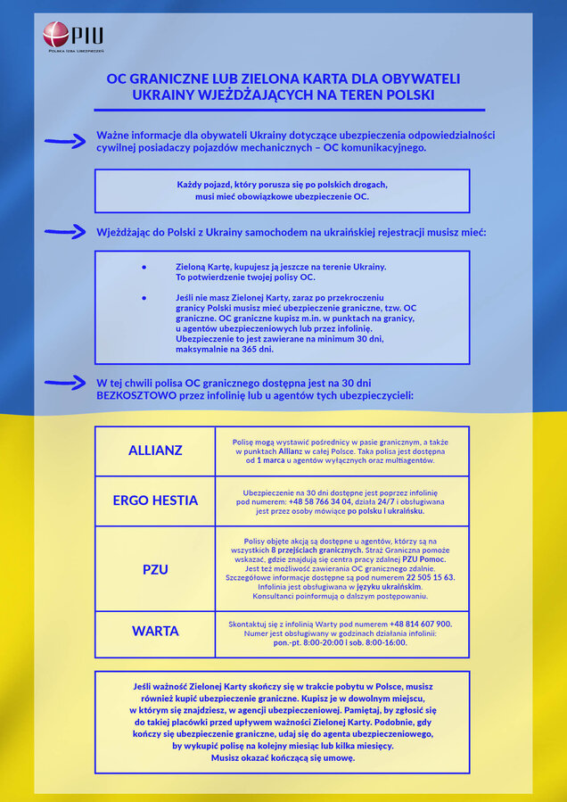 plakat dotyczący zielonej karty dla obywateli Ukraińskich