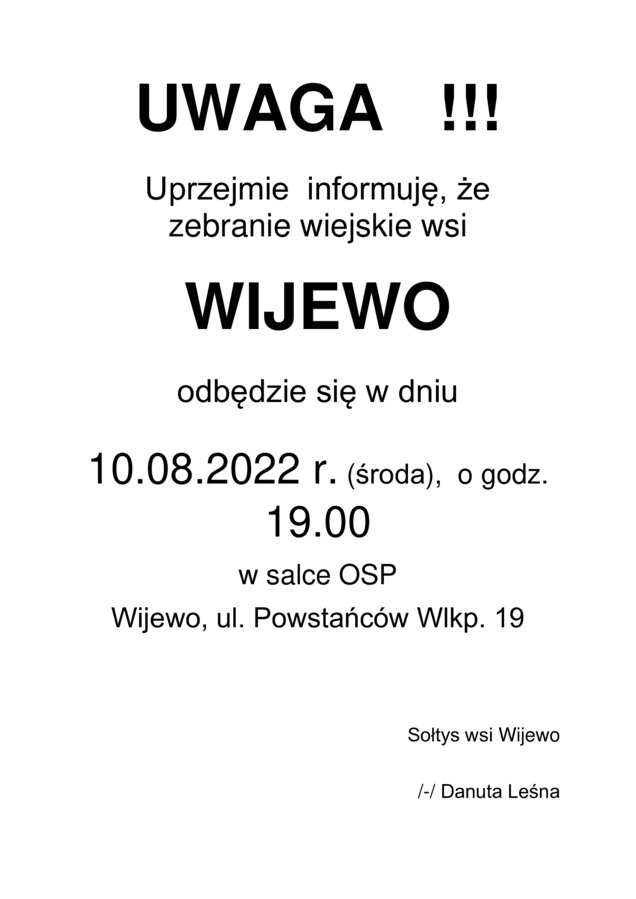 informacja o zebraniu wiejskim