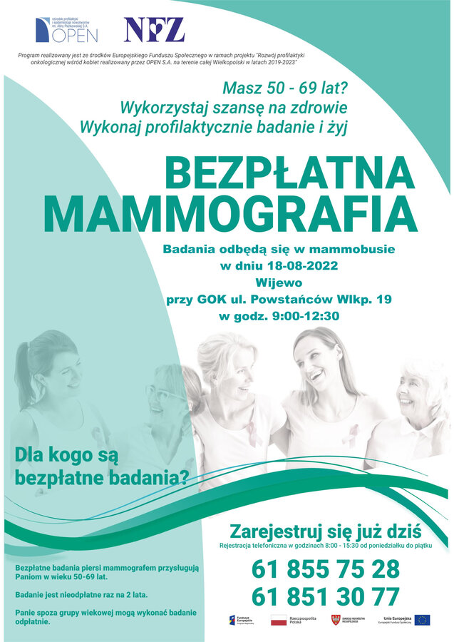plakat dotyczacy bezplatnej mammografii 