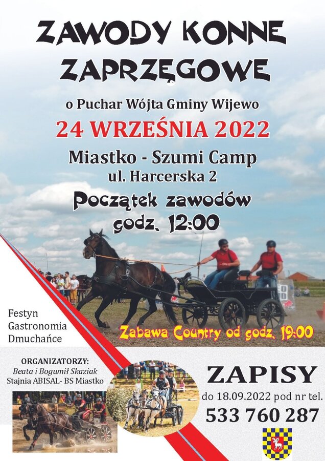 Plakat zawody konne zaprzęgowe o Puchar Wójta Gminy Wijewo