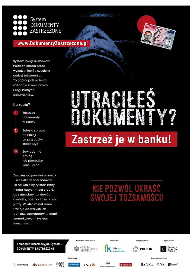 plakat zastrzeż utracone dokumenty