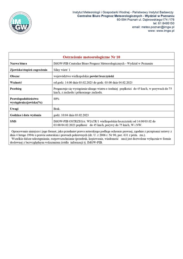 ostrzeżenie meteorologiczne