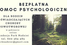 Bezpłatna pomoc psychologiczna dla rodzin doświadczających choroby nowotworowe.