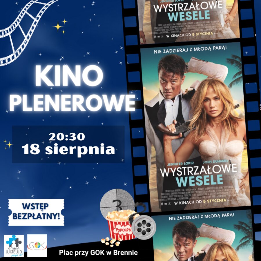 zdjęcie przedstawia okładki filmów oraz zaproszenie na kino plenerowe