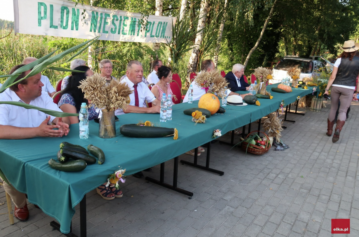 zdjęcie przedstawia zaproszonych gości siedzących przy stole podczas dożynek 