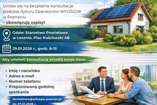 Bezpłatne konsultacje z Operatorami Programu Czyste Powietrze WFOŚiGW w Poznaniu.