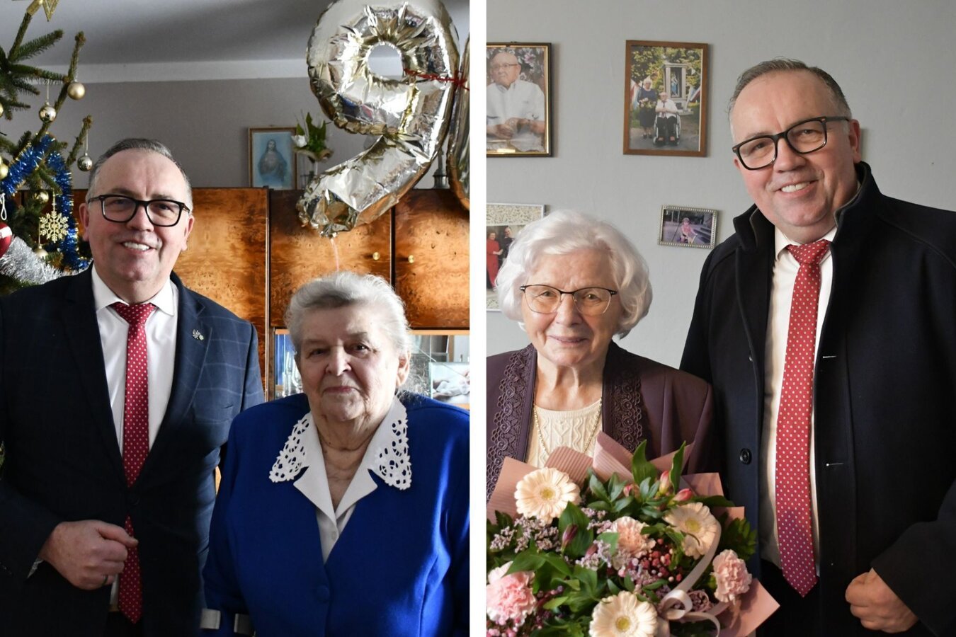 Zdjęcie przedstawia jubilatki z Panem Wójtem