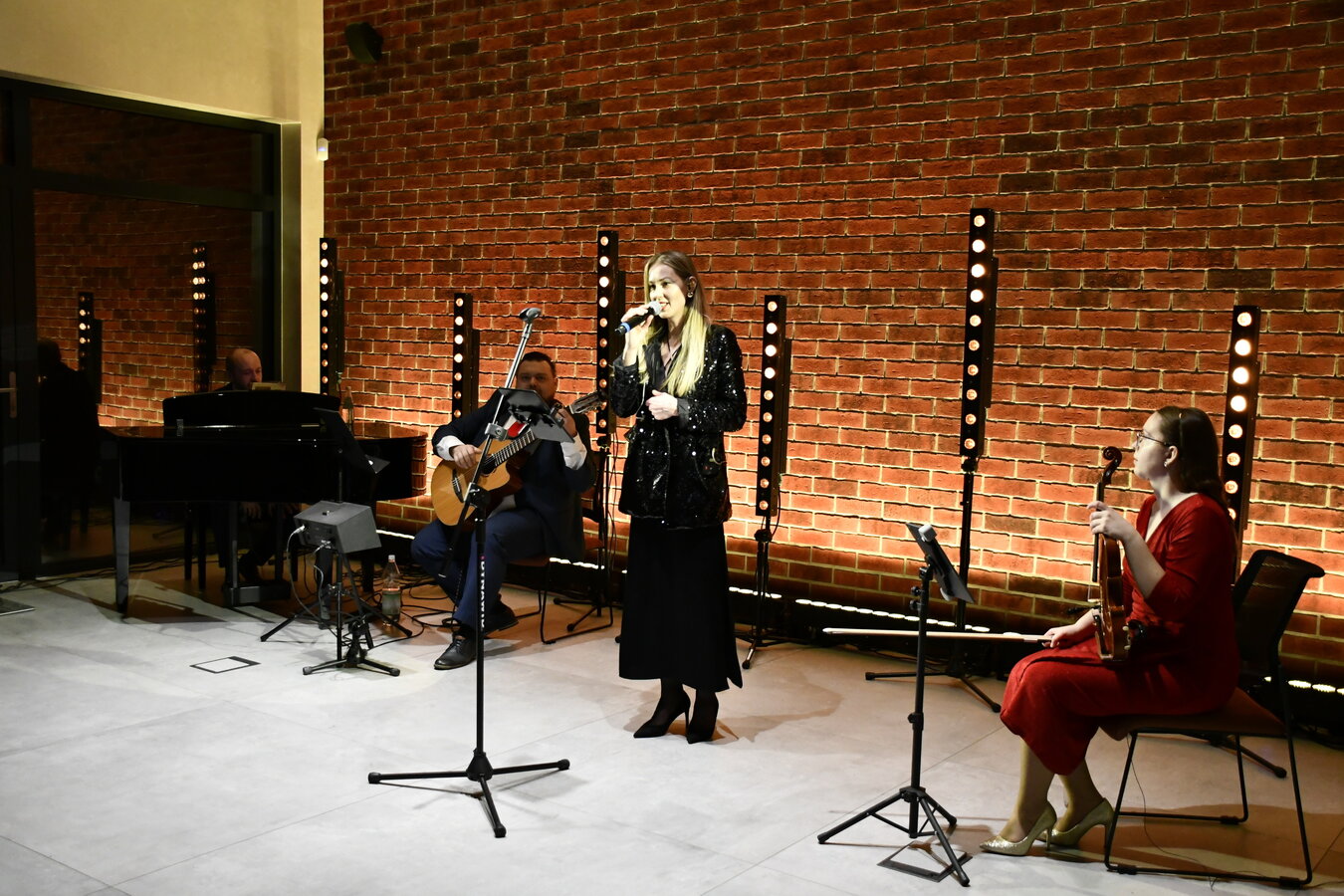 Zdjęcie przedstawia występujących artystów